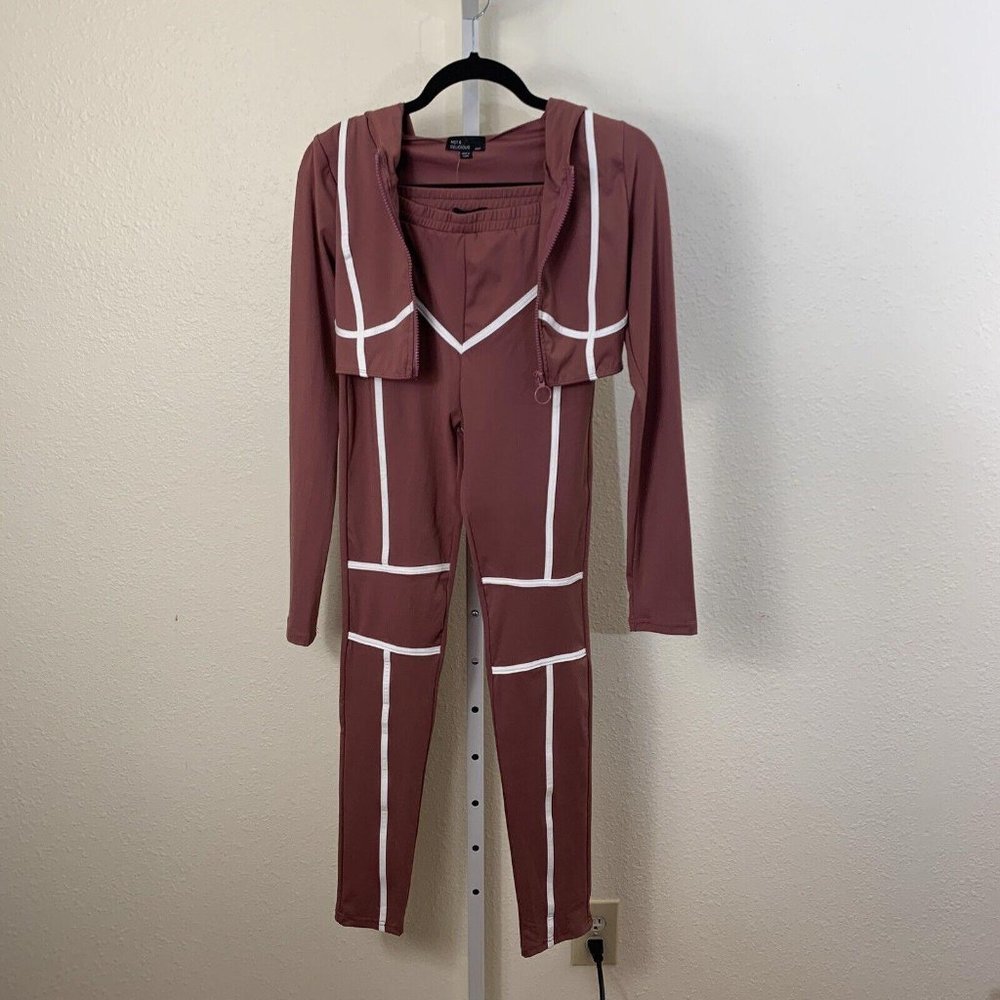 NWT Hot & Delicious Women's Track Suit Size S Cropped Jacket Hooded Mocha